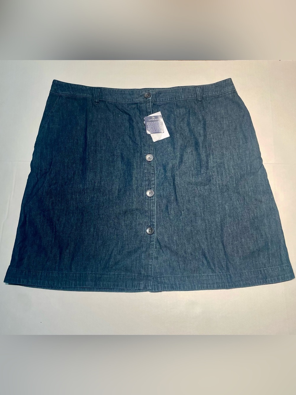 Lands' End Blue Denim Button-Front A-Line Skirt 18W NWT